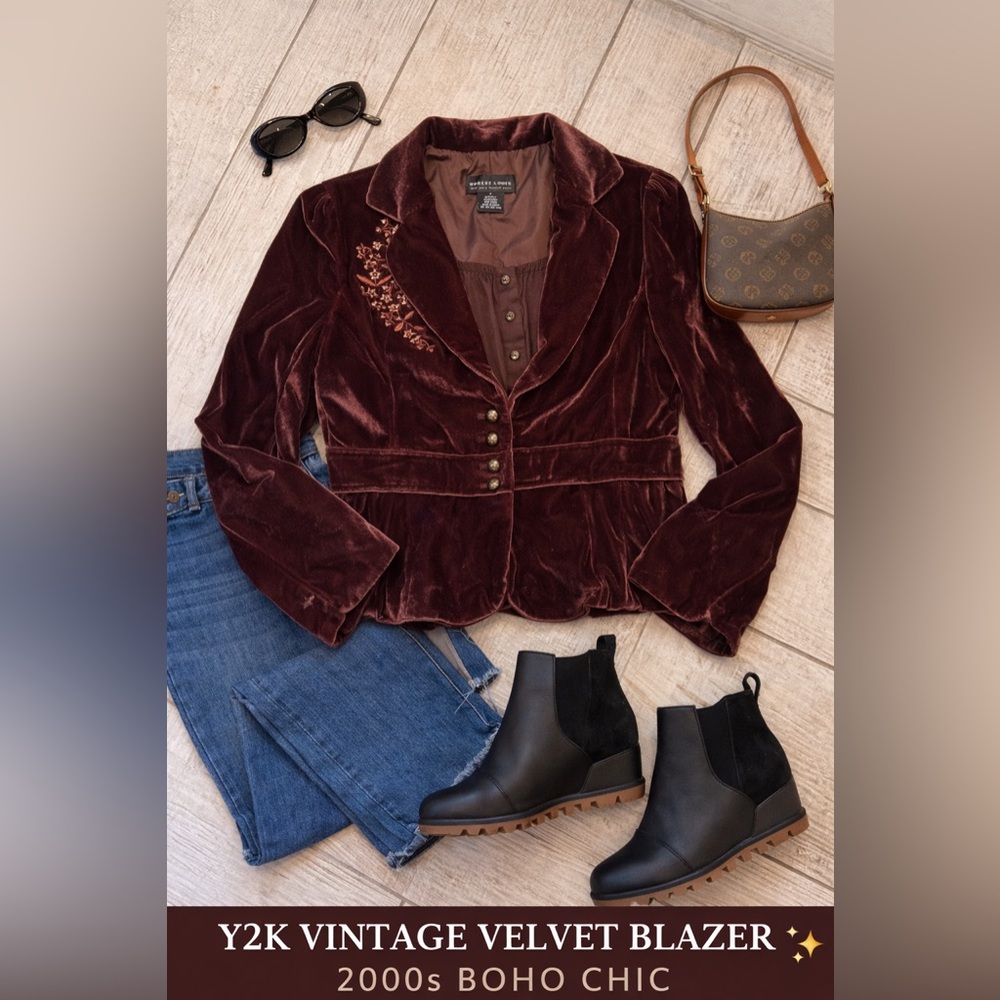 Vintage Velvet Blazer - Burgundy